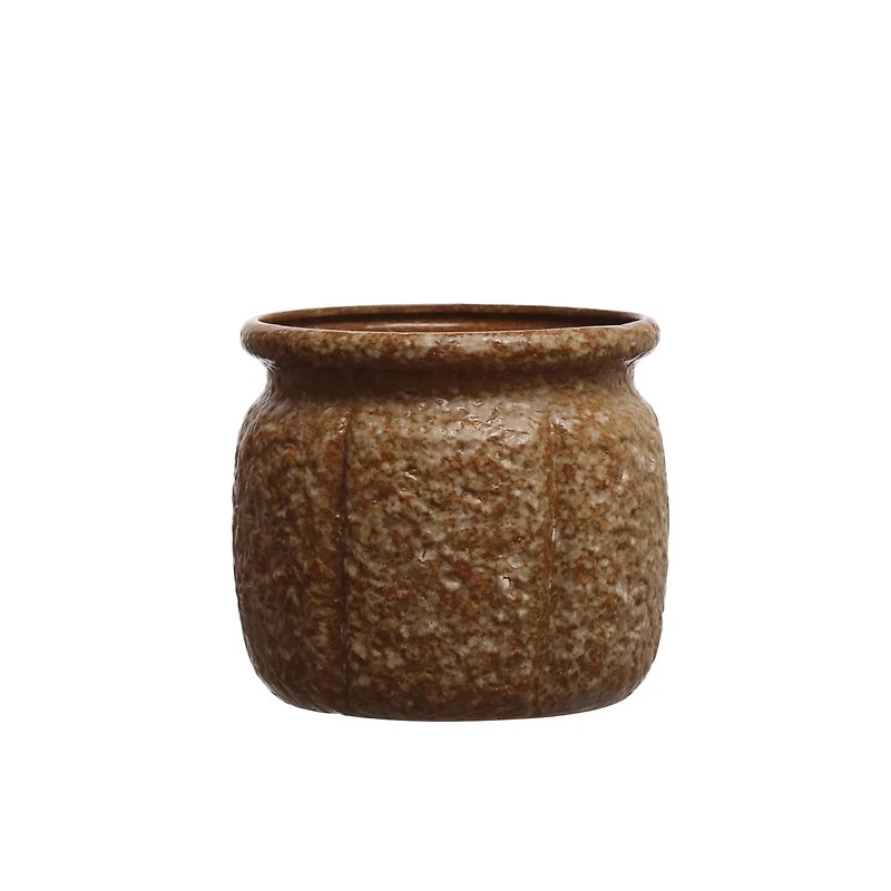 Hello Honey® 7.75" Brown Round Textured Stoneware Planter