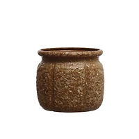 Hello Honey® 7.75" Brown Round Textured Stoneware Planter