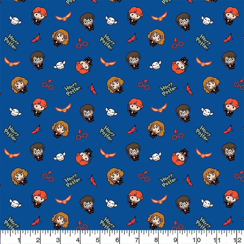 Harry Potter™ Blue Kawaii Trio Toss Cotton Fabric