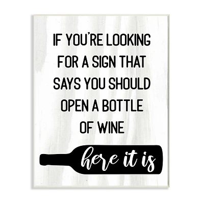 Stupell Industries Sign to Open Bottle of Wine Phrase Wall Plaque
