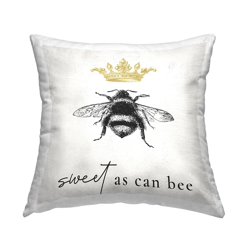 Stupell Industries Sweet As Can Bee Royal Crown Insect Phrase Throw Pillow, 18" x 18"