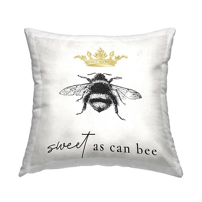 Stupell Industries Sweet As Can Bee Royal Crown Insect Phrase Throw Pillow, 18" x 18"