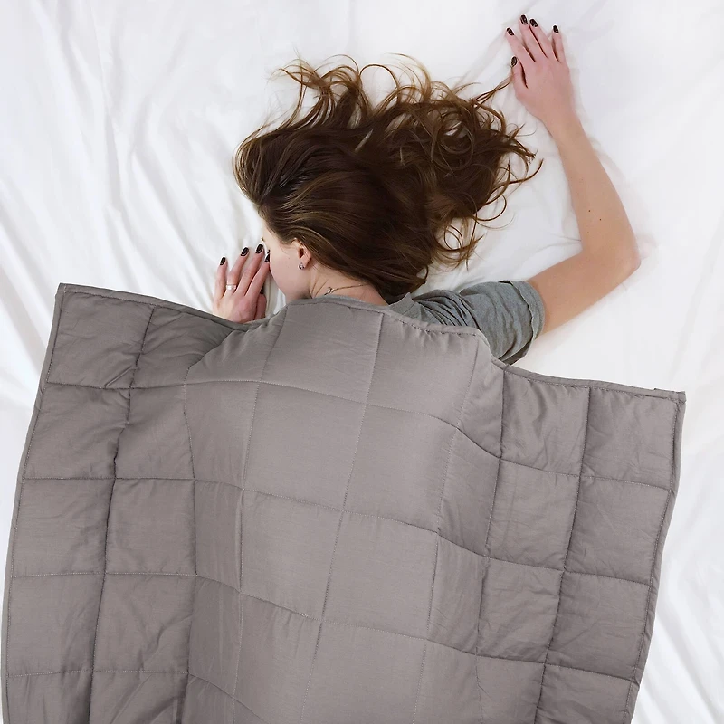 Glitzhome® Gray Cotton Shell Quilted Weighted Blanket with Polyester Filling