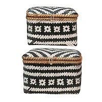 Hello Honey® Black & White Hand-Woven Bamboo Boxes with Lids & Closures Set