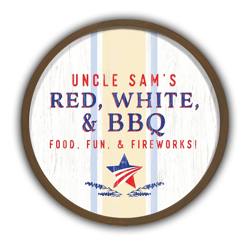 Red White & BBQ Round Brown Framed Print