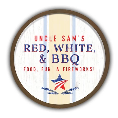 Red White & BBQ Round Brown Framed Print