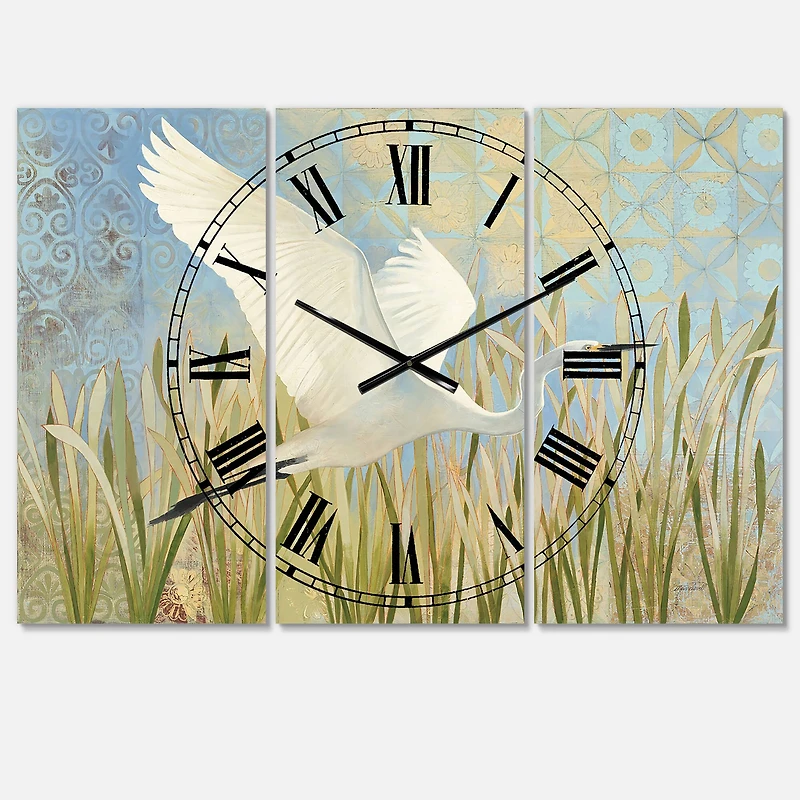 Designart Snowy Egret In Flight VII Multipanel Wall Clock