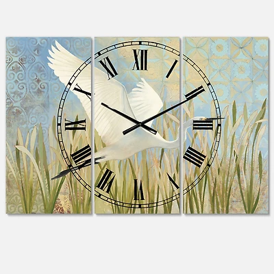 Designart Snowy Egret In Flight VII Multipanel Wall Clock