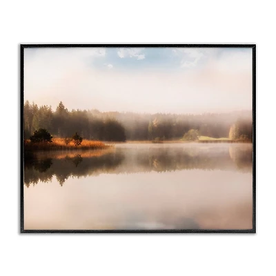 Stupell Industries Autumn Lake Misty Landscape Distant Pine Tree Forest Framed Giclee Art