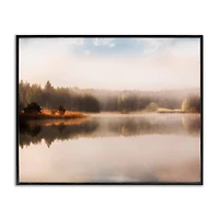 Stupell Industries Autumn Lake Misty Landscape Distant Pine Tree Forest Framed Giclee Art
