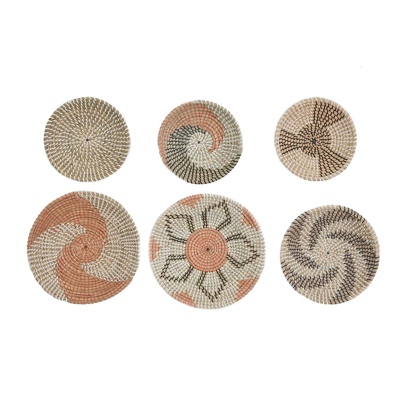 Set of 6 Brown Seagrass Eclectic Wall Decor, 14" x 14" x 3"