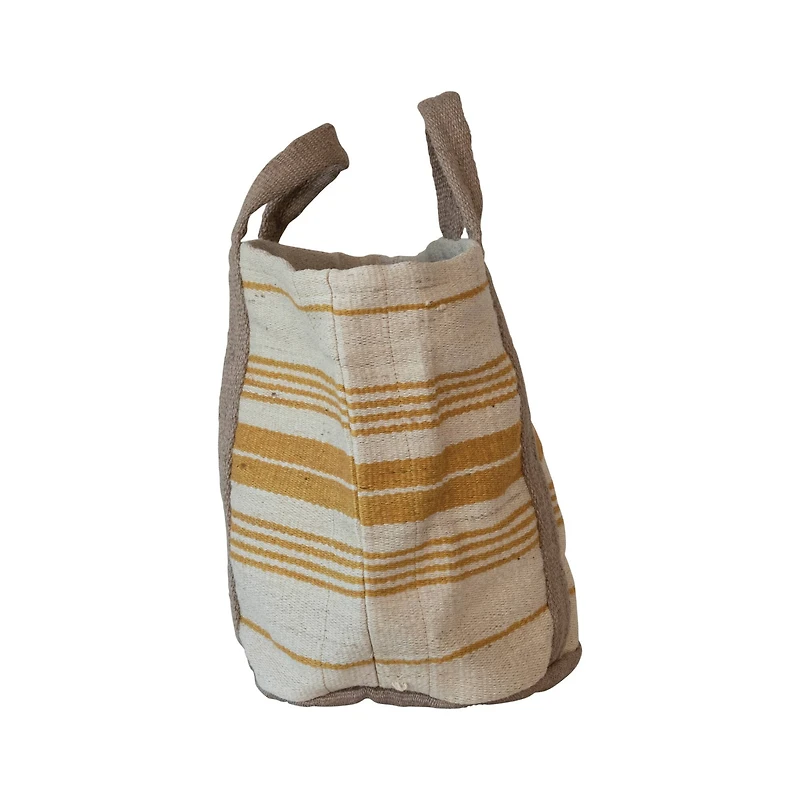 Hello Honey® 24" Cream & Yellow Stripe Jute & Cotton Tote Bag Handles
