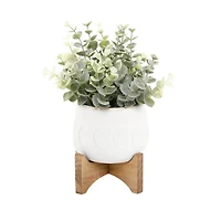 Flora Bunda® 9" Green Eucalyptus in Ivory Moon Phase Planter on Stand