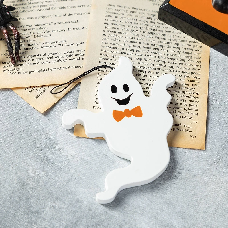 Glitzhome® 18.5"H Halloween Wooden Pumpkin Nutcracker with Ghost Ornament