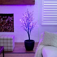 4ft. Orange & Purple LED Pre-Lit Halloween Deluxe Black Twig Artificial Fall Tree