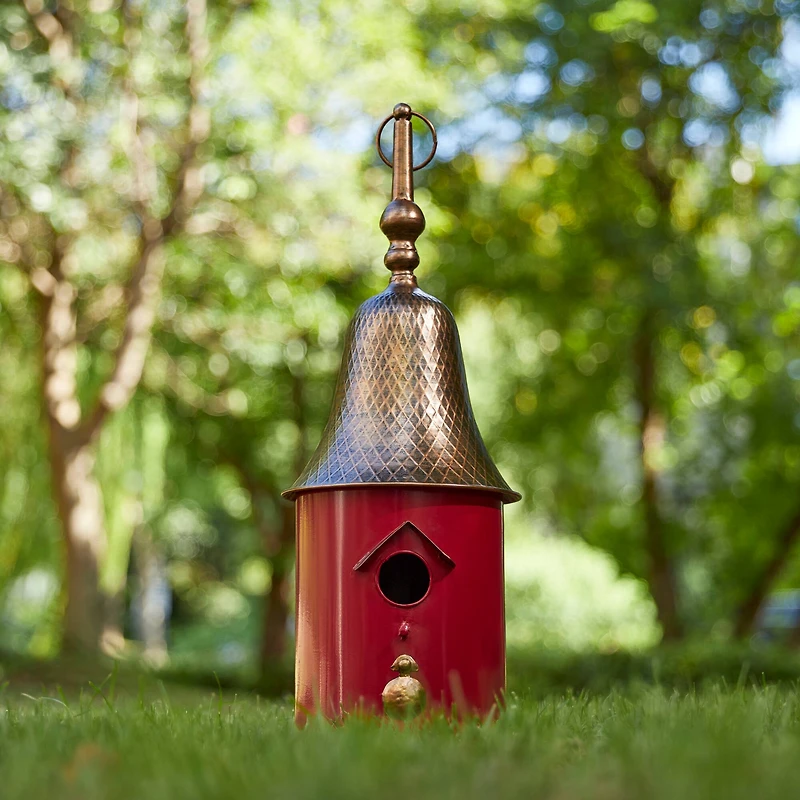 Glitzhome® 24" Retro Red Metal Bell Roof Birdhouse