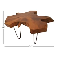 28" Brown Teak Contemporary Coffee Table