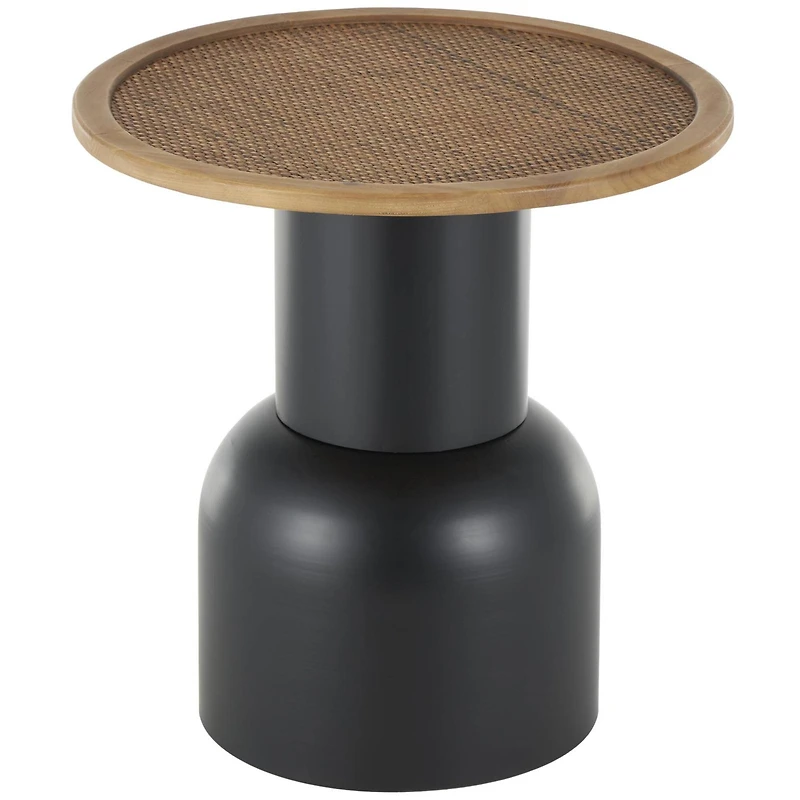 19.5" Black Metal & Rattan Accent Table