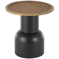 19.5" Black Metal & Rattan Accent Table