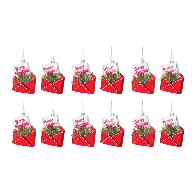12ct. 5" Glittered Glass Santa Letter Ornament Set
