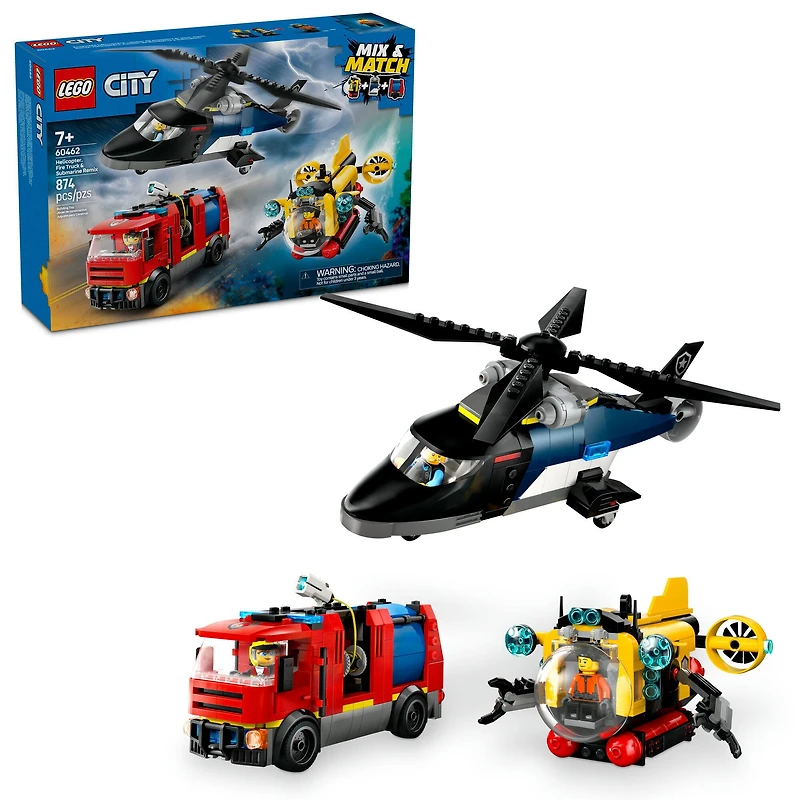 LEGO® City Helicopter, Fire Truck & Submarine Remix Toy Building Set 60462