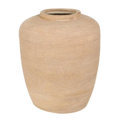 16" Beige Ceramic Wide Textured Vase