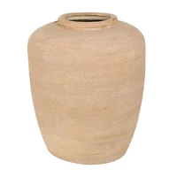 16" Beige Ceramic Wide Textured Vase