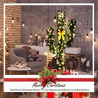 Costway 5ft. Pre-Lit Cactus Artificial Christmas Tree with Ball Ornaments, Warm White LED Lights