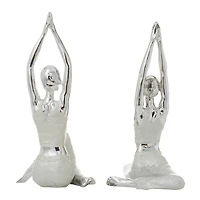 Set of 2 Silver Polystone Glam Yoga Sculpture, 7" x 16"