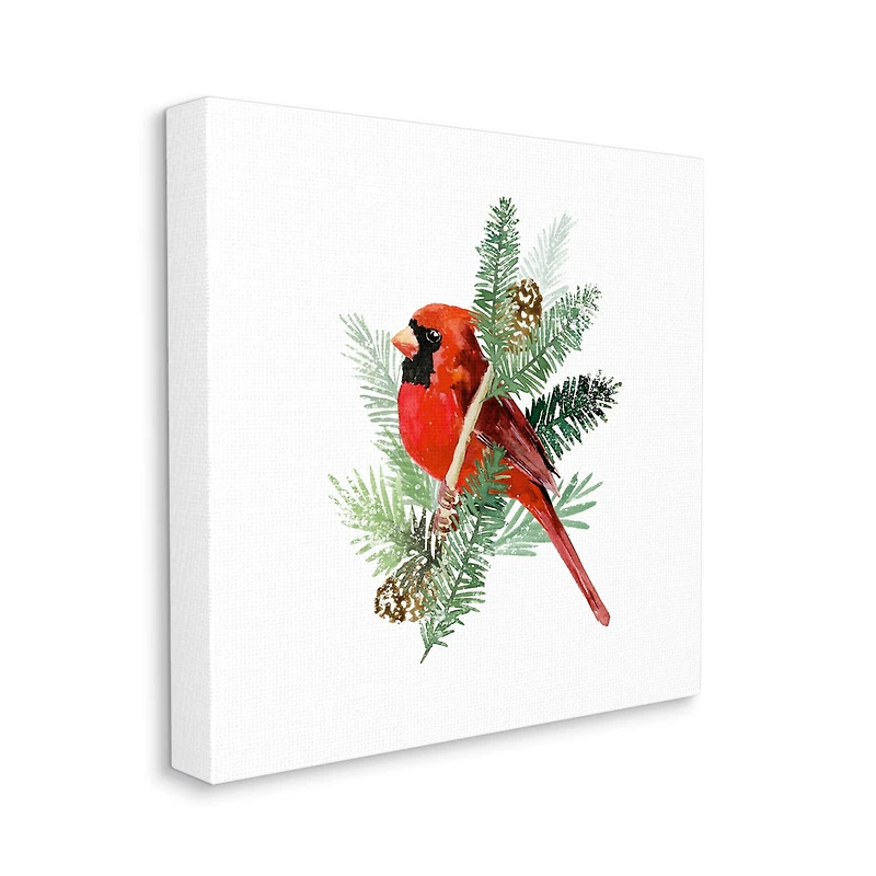 Stupell Industries Red Cardinal Pine Branch Minimal Bird Portrait Canvas Wall Art