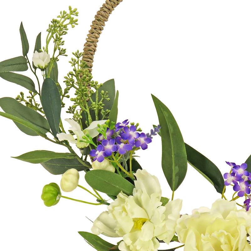 18" Spring Peony & Mini Blossoms Hoop Wreath