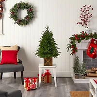 3ft. Pre-Lit Finland Fir Artificial Christmas Tree in Decorative Planter, Warm White Lights