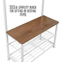 Honey Can Do White & Walnut Entryway Hall Tree with Bench & Shoe Storage