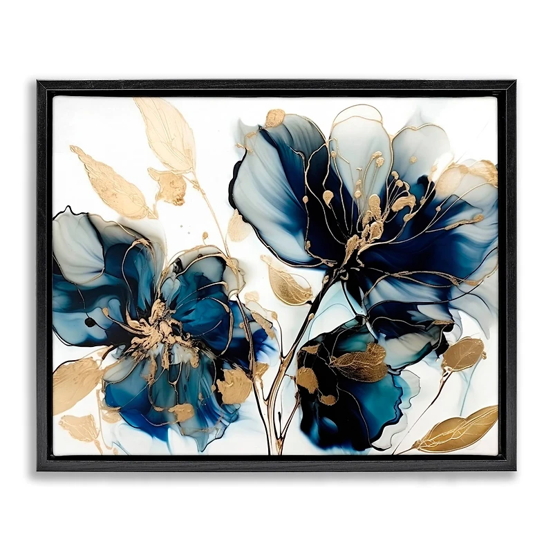 Stupell Industries Blue Swirling Modern Flowers Floater Framed Art