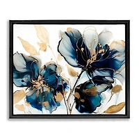Stupell Industries Blue Swirling Modern Flowers Floater Framed Art