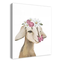 Cute Baby Goat Butterfly Flowers 24" x 30" Canvas Wall Art