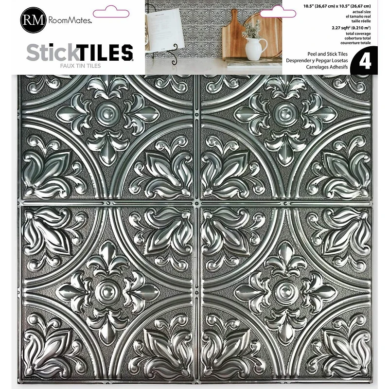 RoomMates Silver Tin Peel & Stick Tile Backsplash StickTiles®