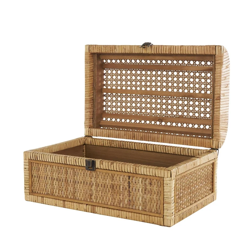 Brown Rattan Handmade Woven Storage Box with Curved Tops & Wrapped Edges, 2ct.