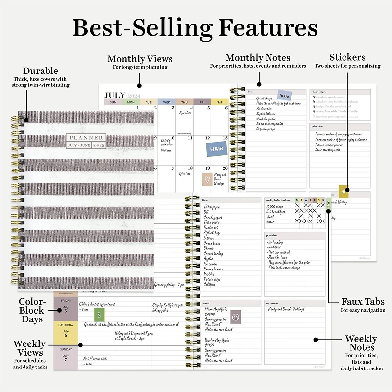 TF Publishing 2024 - 2025 Seersucker Stripe Medium Spiral Planner