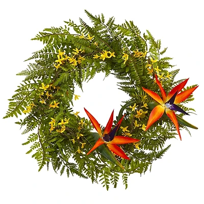24'' Fern, Forsythia & Bird of Paradise Wreath