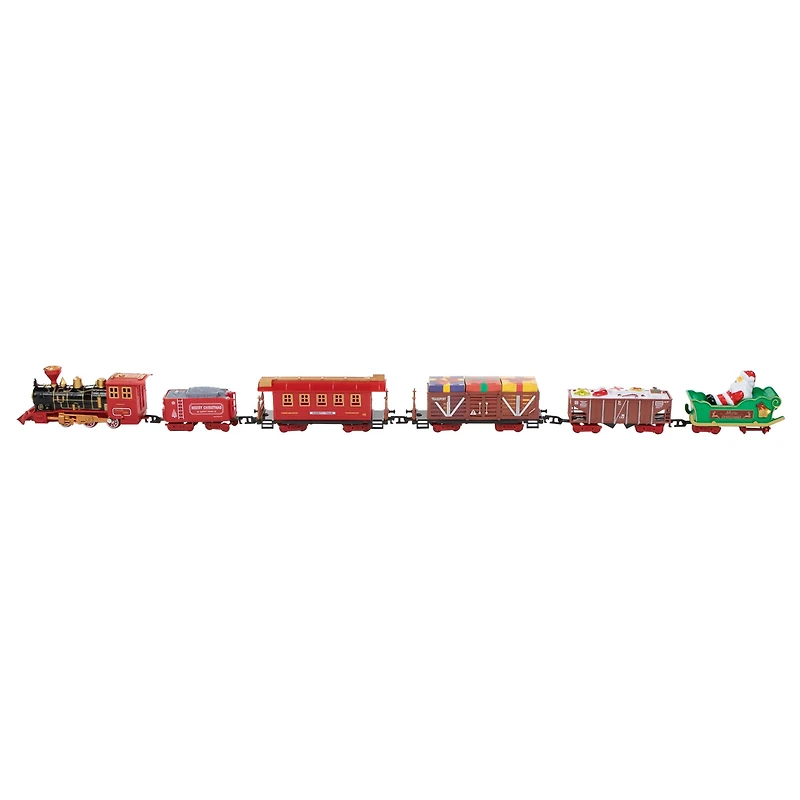 22 Piece Red Battery Operated Lighted & Animated Christmas Train Set with Music & Sound
