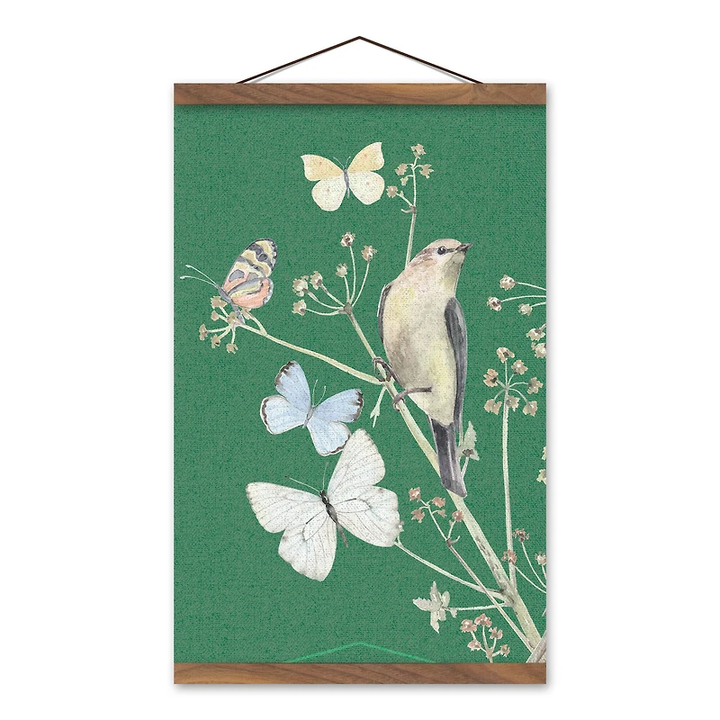 Birds And Butterflies 12" x 18" Teak Hanging Canvas