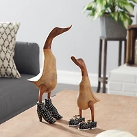 Set of 2 Brown Bamboo Coastal Duck Sculpture, 17", 12"