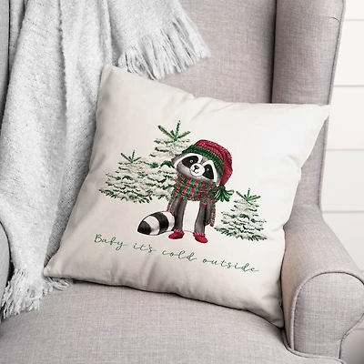 Baby Cold Outside Raccoon 18x18 Throw Pillow