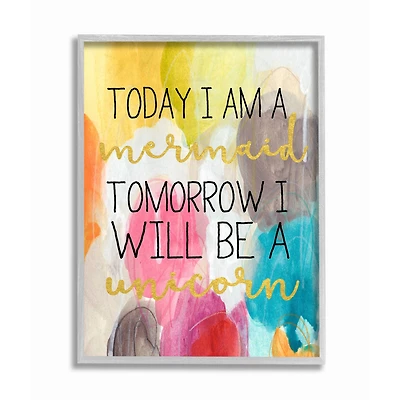 Stupell Industries Today Mermaid Tomorrow Unicorn in Gray Frame Wall Art