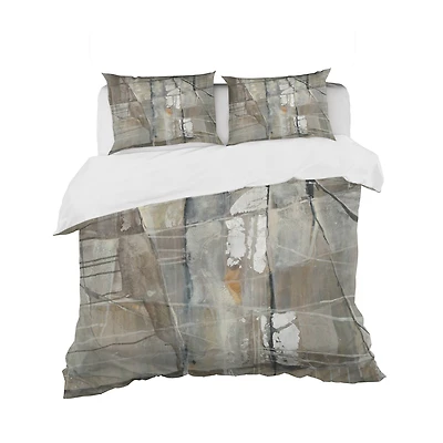 Designart 'Grey Silver Geometric Composition' Geometric Bedding Set
