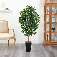 4.5ft. Ficus Tree in Black Metal Planter