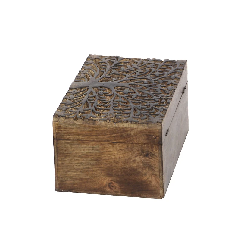 Natural Rectangular Brown Wooden Tree Decorative Box Set