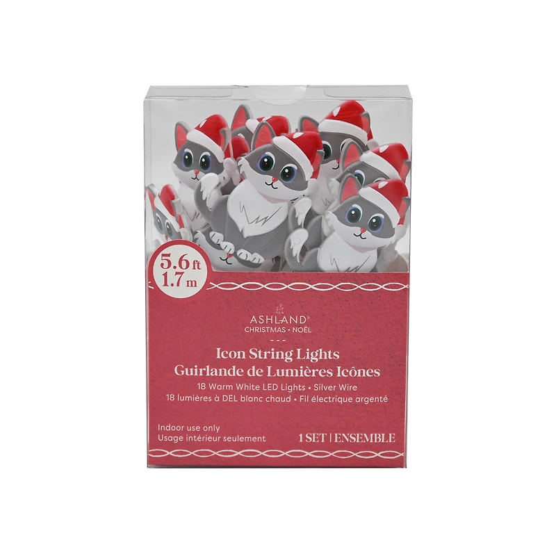 18ct. Warm White LED Gray Cat String Lights on Silver Wire by Ashland®