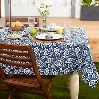 Nautical Blue Floral Print Outdoor Tablecloth with Zipper